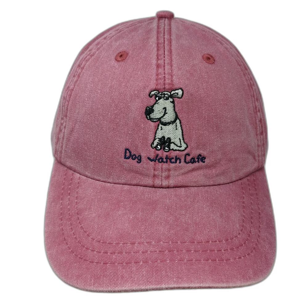 Adams Baseball Cap Red One Size Leather Strapback Dog Watch Cafe Stonington CT